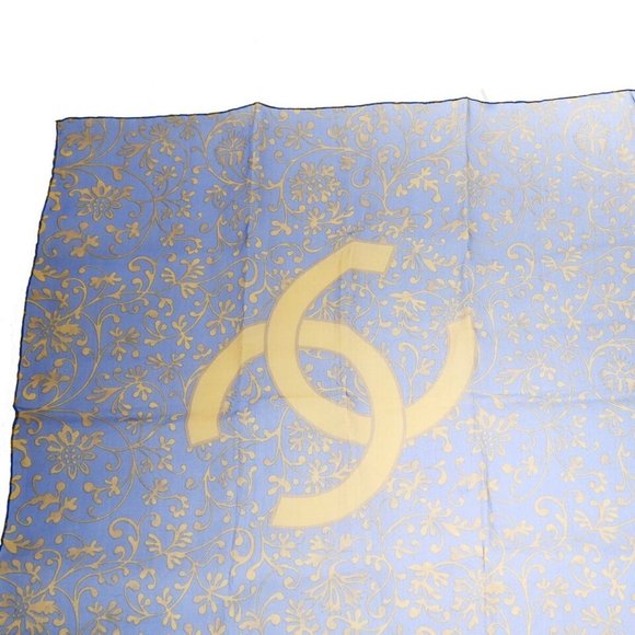 CHANEL CC Logo XL JUMBO Scarf Handkerchief 100% Silk Blue Accessory 61RJ342 - Picture 3 of 15